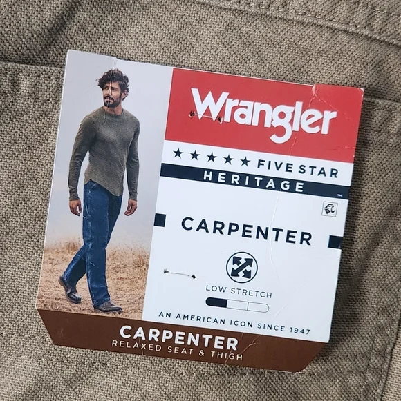 Wrangler Men's Tan Carpenter Pants, NWT, 5 Star, Size 38x32 New - Picture 7 of 12